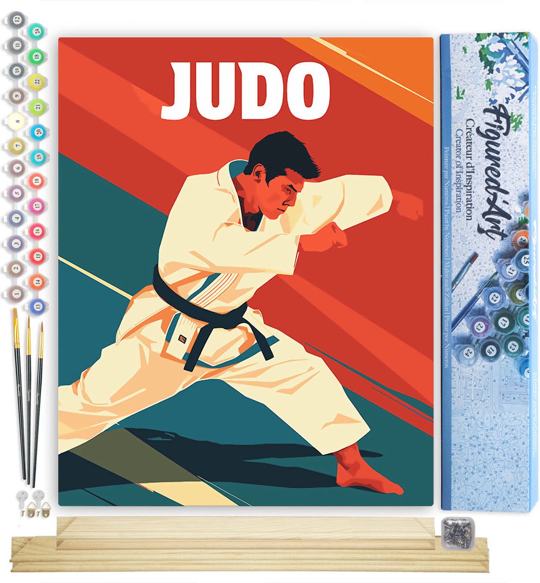 FiguredArt Schilderen op Nummer Volwassenen canvas Sportaffiche Judo- Handwerk acrylverf Kit DIY Compleet - 40x50cm met DIY houten lijst